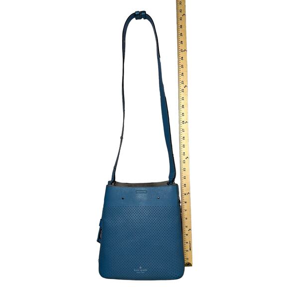 Kate Spade Bucket Marble Pebble Leather Niagara Blue Satchel Crossbody Purse Bag - Picture 13 of 16